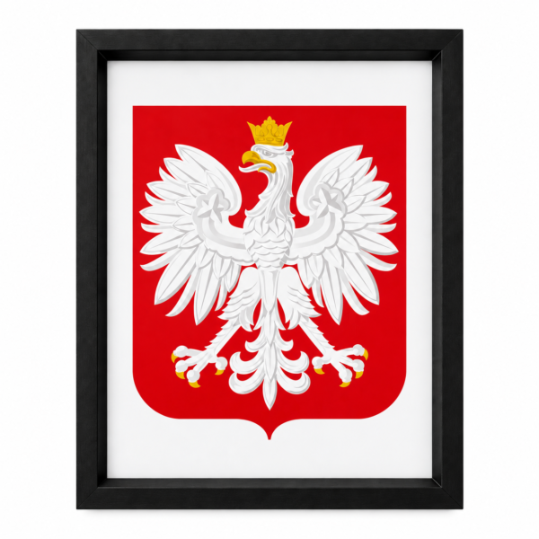 Godło Polski w czarnej ramie A4 Godło Polski w czarnej drewnianej ramie A4