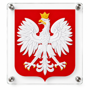 Godło Polski na szklanej tablicy – Gantrap Godło Polski na szklanej tablicy z czterema metalowymi mocowaniami