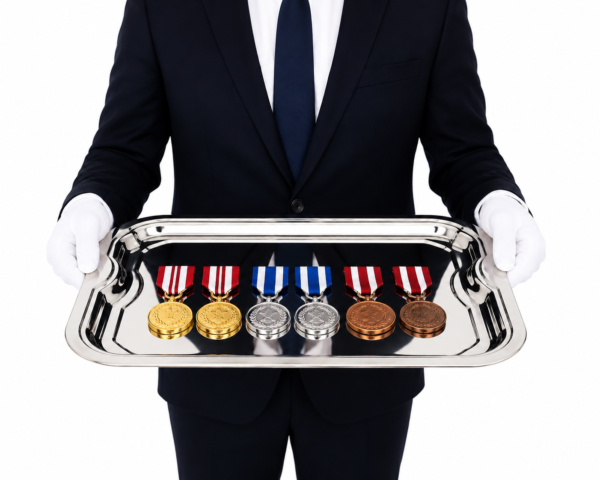 Taca na medale i odznaczenia 31 × 24 cm z medalami