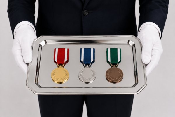 Taca na medale i odznaczenia 31 × 24 cm z medalami